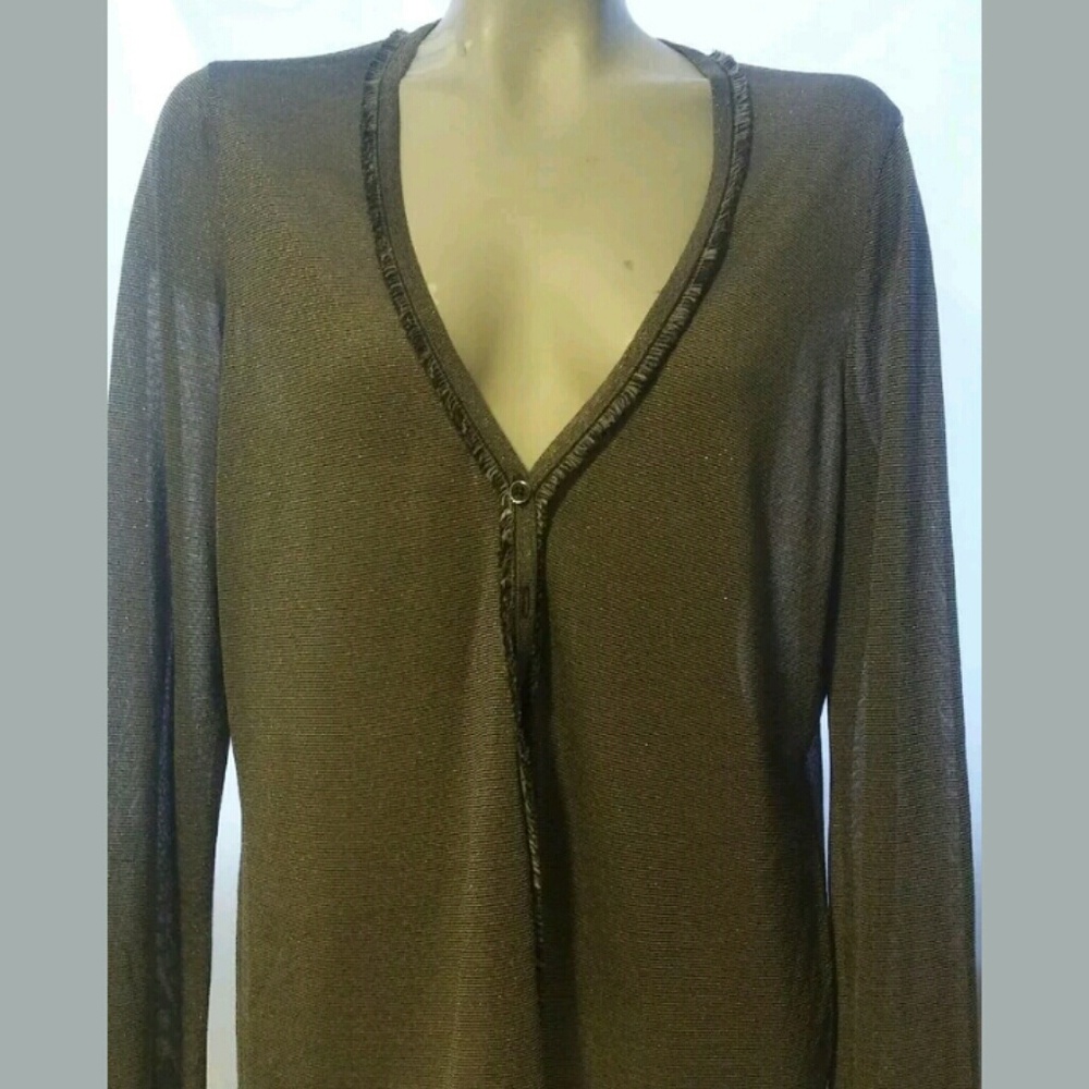 Escada Sheer Long Sleeve Button Down Cardigan